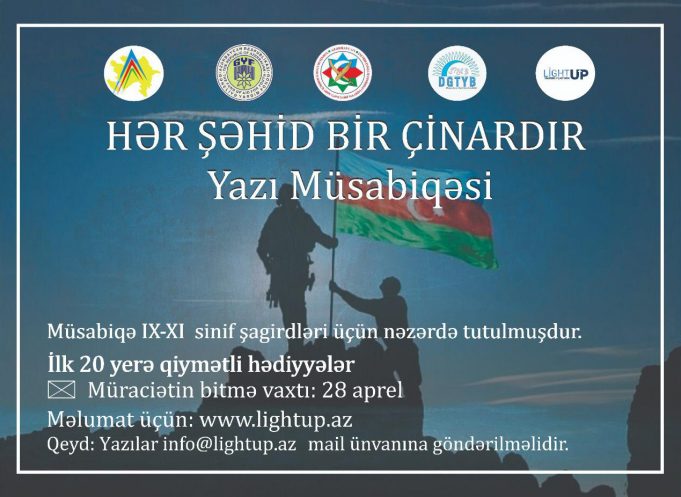 Bakı Məktəbliləri Arasında “HƏR ŞƏHİD BİR ÇİNARDIR” Adlı Yazı Müsabiqəsi Elan Edilib