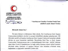 Azərbaycan Qızıl Aypara Cəmiyyəti Gəncliyə Yardım Fonduna Təşəkkür Məktubu Ünvanlayıb